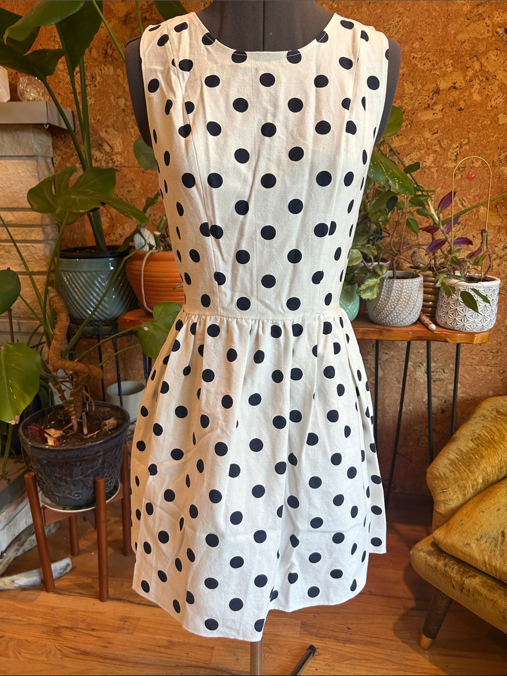 Artisan  White Mini Dress with Black Polka Dots -✨💯% cotton ✨ made in USA